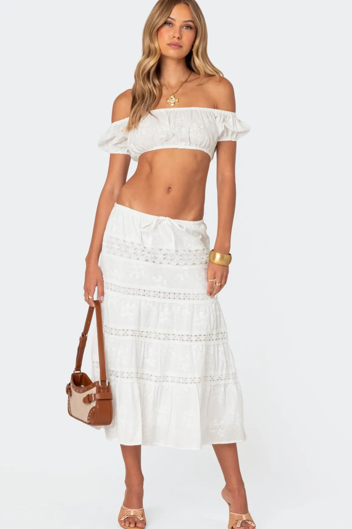 Tiered Cotton Lace Midi Skirt