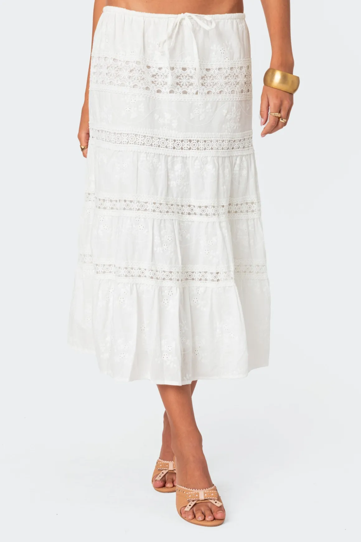 Tiered Cotton Lace Midi Skirt