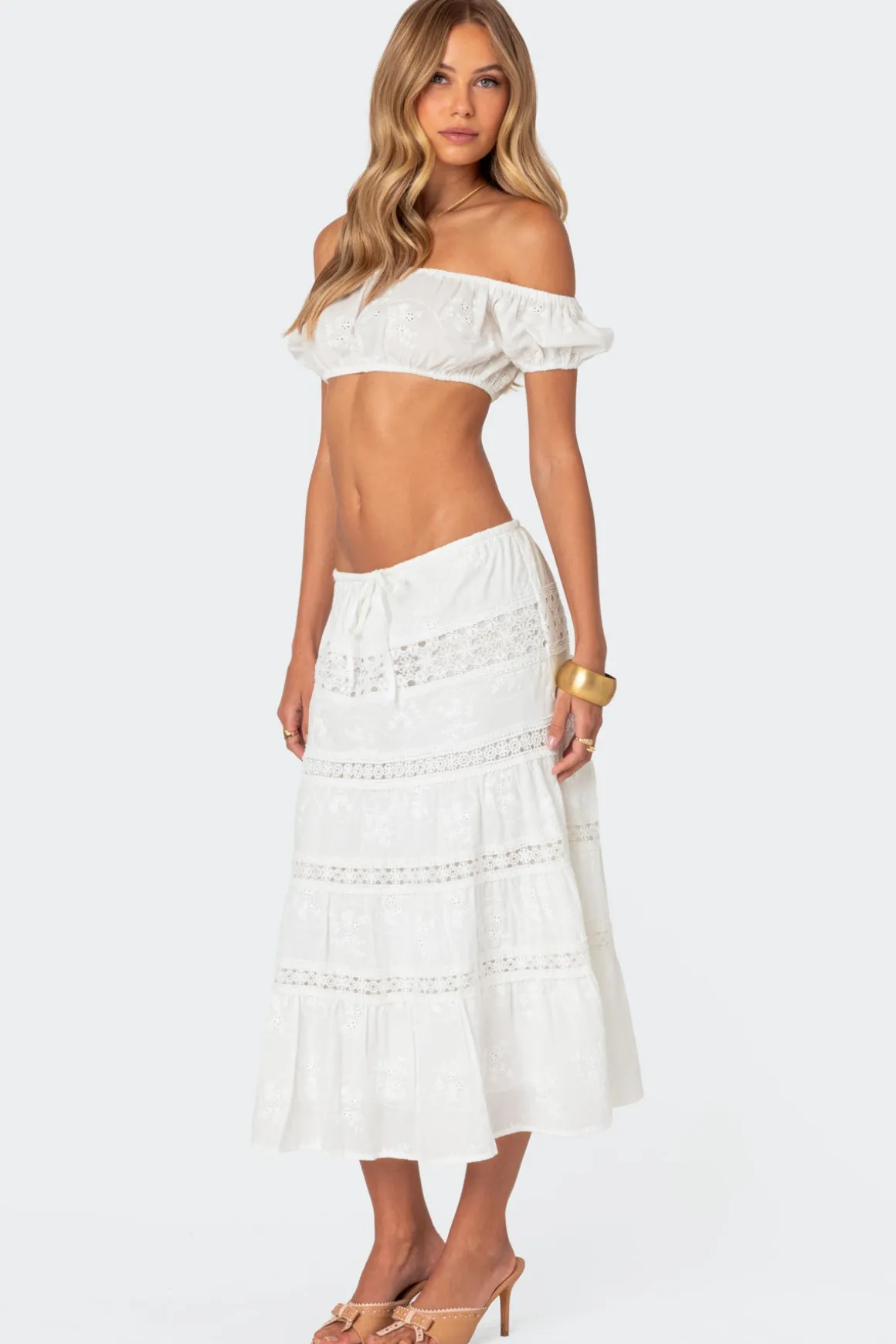 Tiered Cotton Lace Midi Skirt