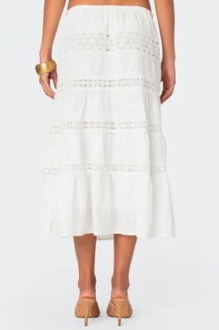 Tiered Cotton Lace Midi Skirt