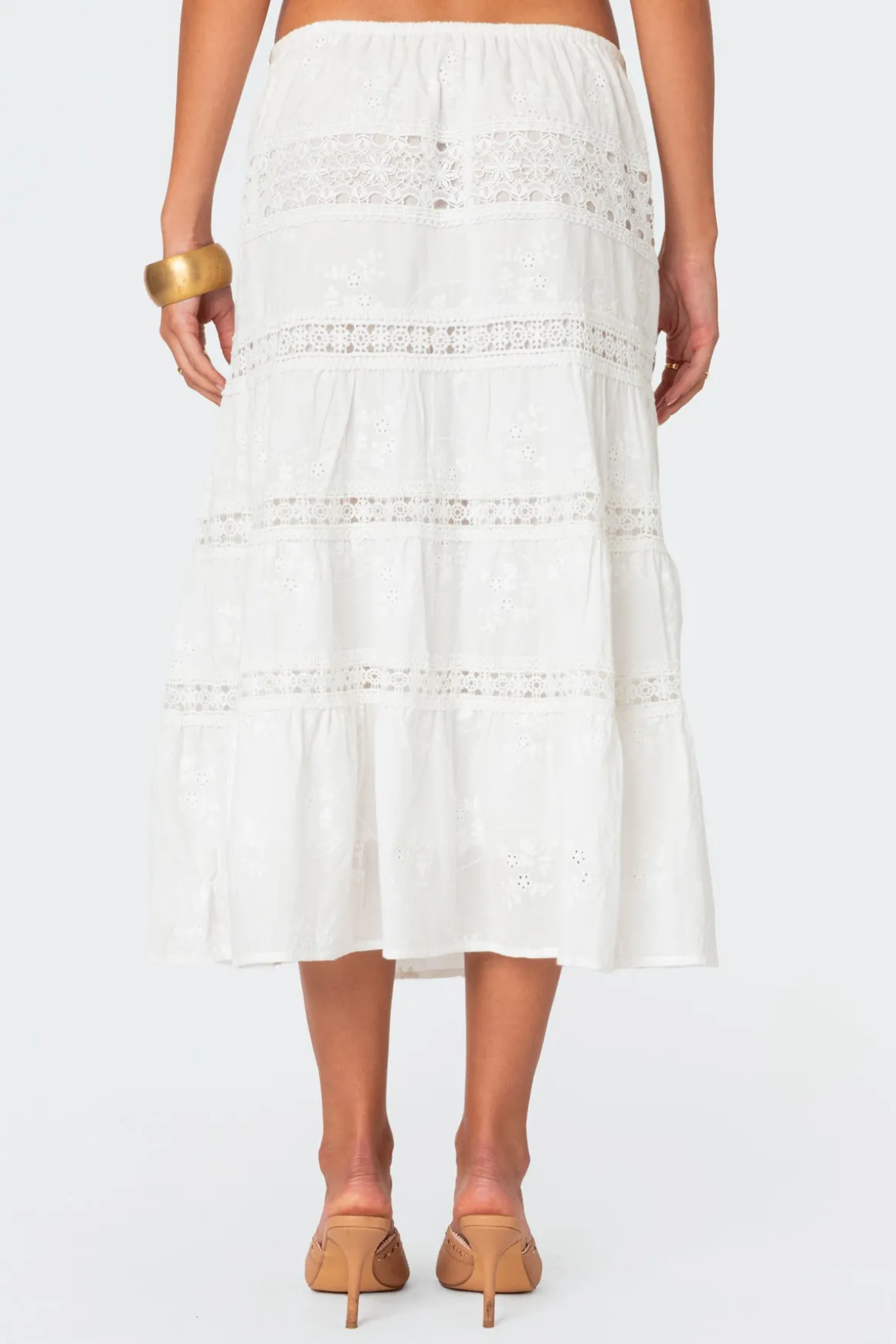 Tiered Cotton Lace Midi Skirt