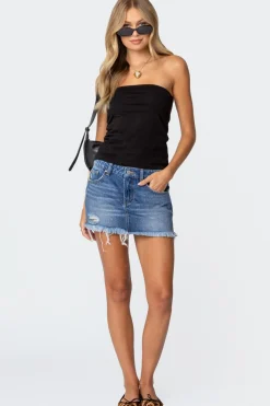 Tomi Distressed Denim Mini Skirt
