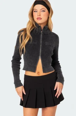Torey Washed Zip Up Cardigan