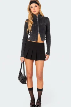 Torey Washed Zip Up Cardigan
