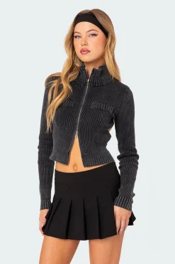 Torey Washed Zip Up Cardigan