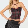 Tory Plaid Print Mesh Corset