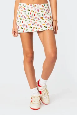 Traveler Printed Denim Mini Skirt