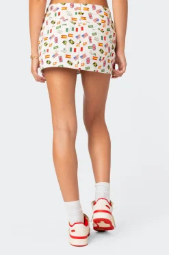 Traveler Printed Denim Mini Skirt