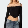 Triangle Hem Off Shoulder Sweater