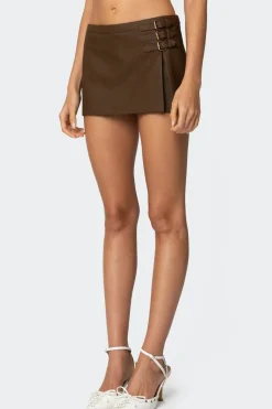 Triple Belt Faux Leather Mini Skort