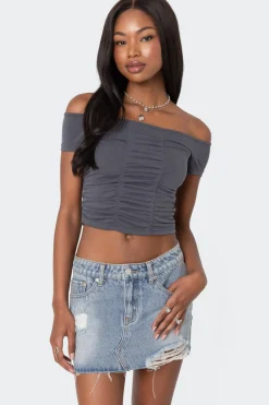 Triple Ruched Off Shoulder Top