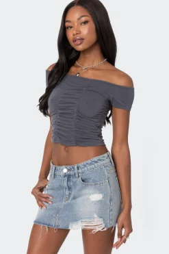 Triple Ruched Off Shoulder Top