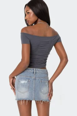 Triple Ruched Off Shoulder Top