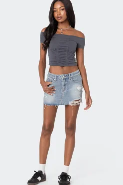 Triple Ruched Off Shoulder Top