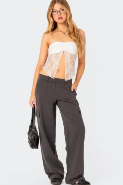 Twilight Sheer Lace Split Front Top