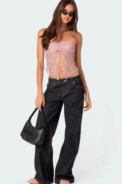 Twilight Sheer Lace Split Front Top