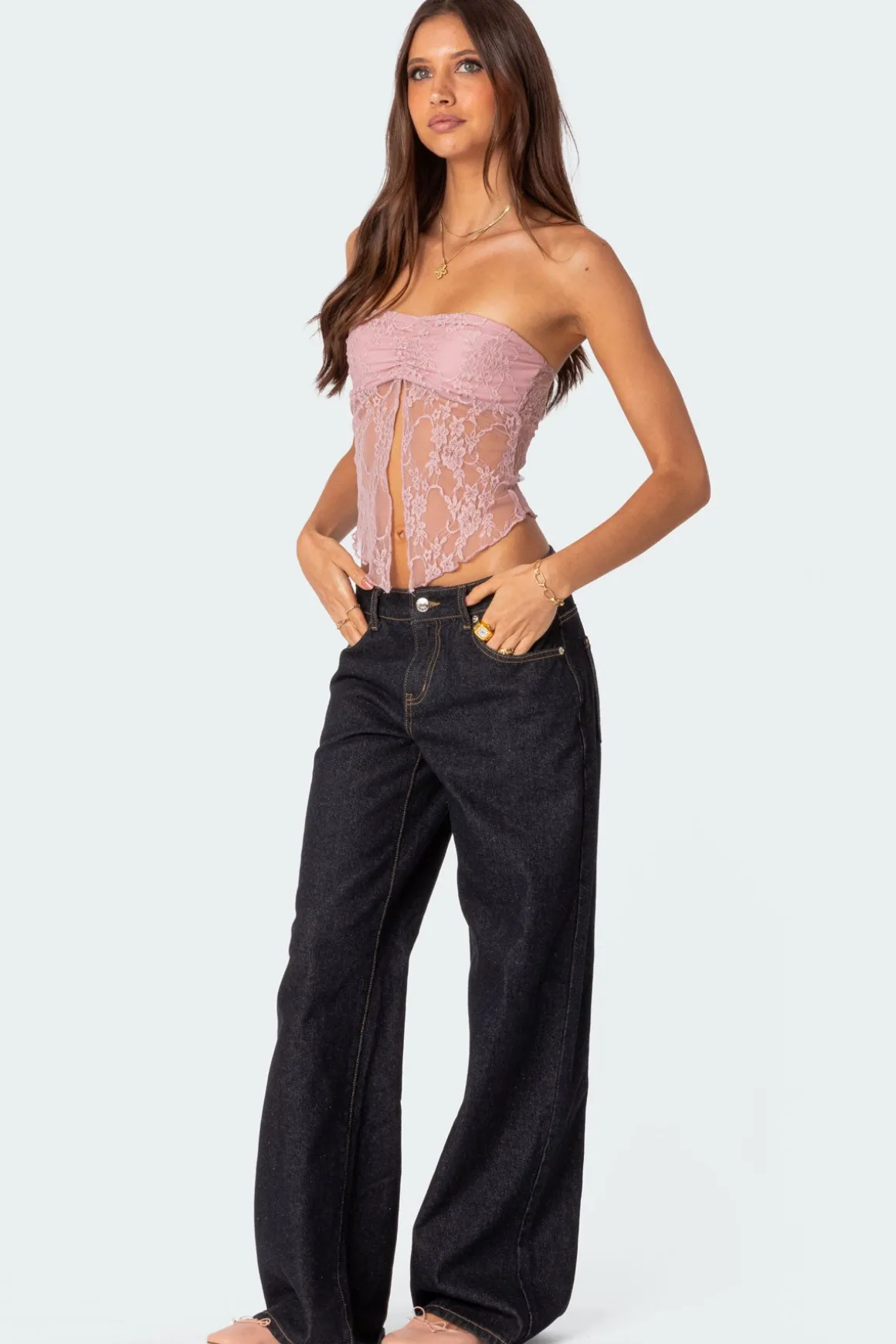 Twilight Sheer Lace Split Front Top