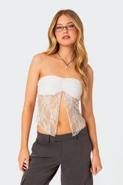 Twilight Sheer Lace Split Front Top