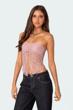 Twilight Sheer Lace Split Front Top
