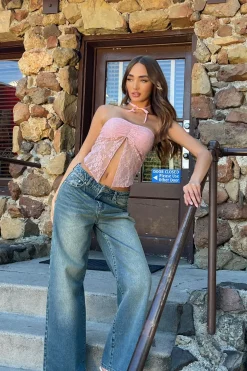 Twilight Sheer Lace Split Front Top
