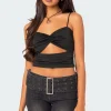 Twist Front Gathered Cut Out Tank Top