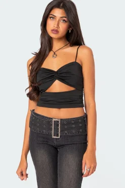 Twist Front Gathered Cut Out Tank Top