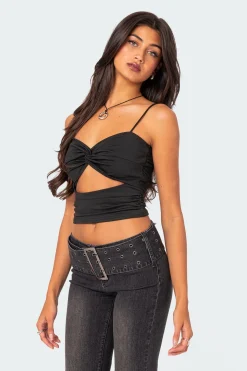 Twist Front Gathered Cut Out Tank Top