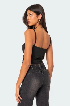 Twist Front Gathered Cut Out Tank Top