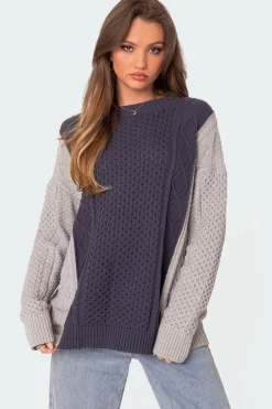 Two Tone Oversized Cable Knit Sweater