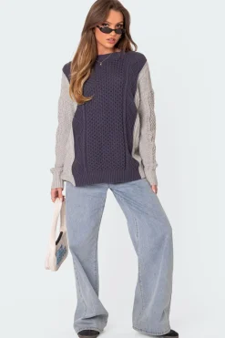 Two Tone Oversized Cable Knit Sweater