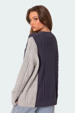 Two Tone Oversized Cable Knit Sweater