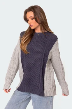 Two Tone Oversized Cable Knit Sweater