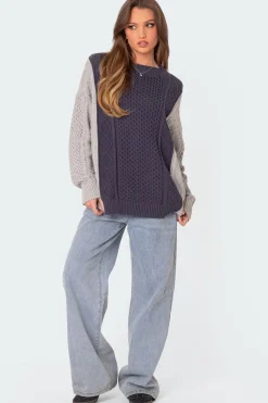 Two Tone Oversized Cable Knit Sweater