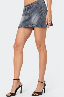 Uma Top Stitch Washed Denim Mini Skirt