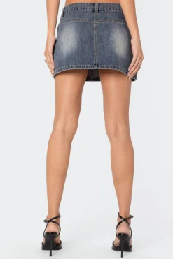 Uma Top Stitch Washed Denim Mini Skirt