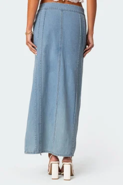 Valencia Ruffle Slitted Denim Maxi Skirt