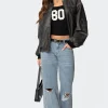 Vava Washed Faux Leather Bomber Jacket