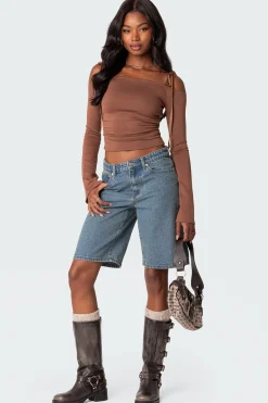 Velvet Tie Off Shoulder Top