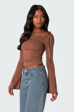 Velvet Tie Off Shoulder Top