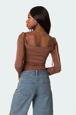 Velvet Tie Off Shoulder Top