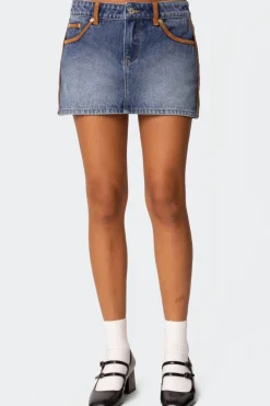 Vera Suede Trim Denim Mini Skirt