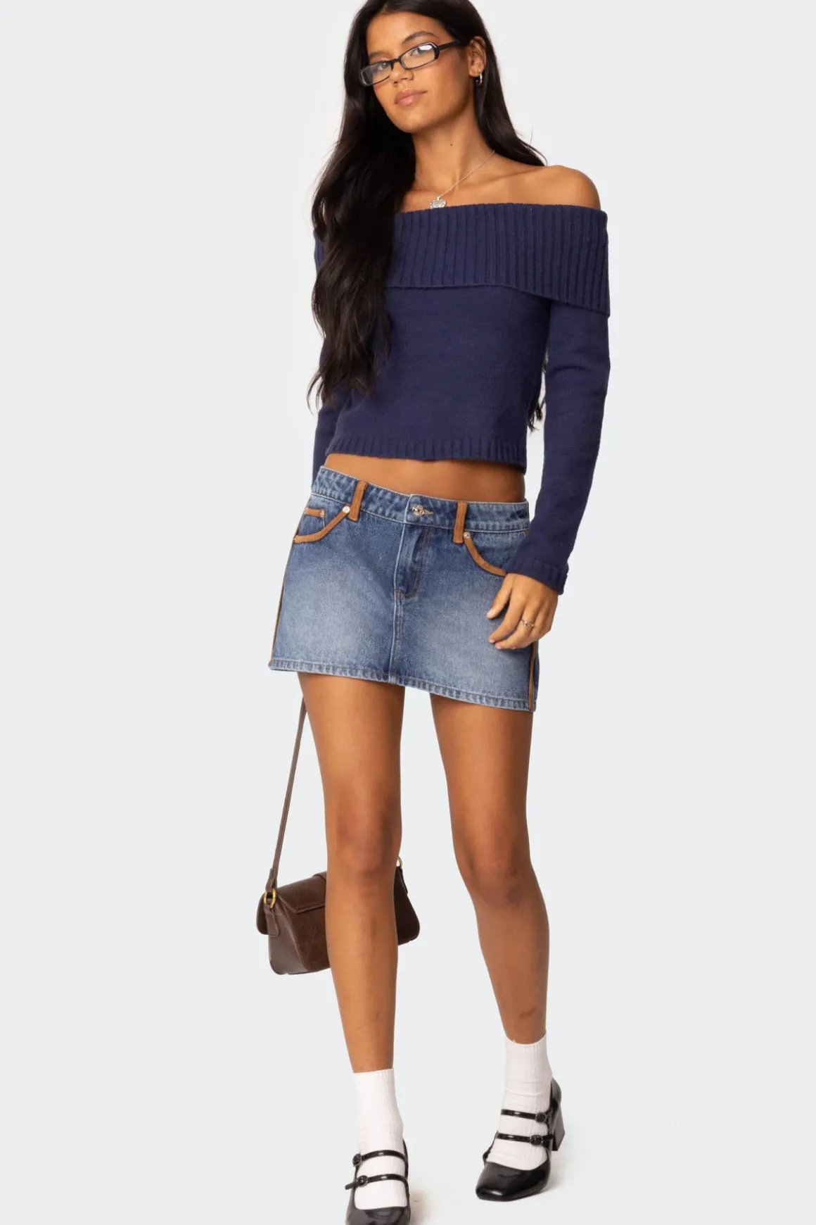 Vera Suede Trim Denim Mini Skirt