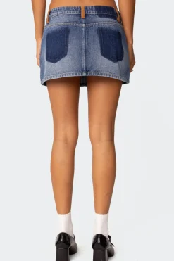Vera Suede Trim Denim Mini Skirt