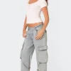Via Low Rise Washed Denim Cargo Pants