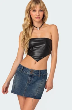Vic Triangle Faux Leather Crop Top