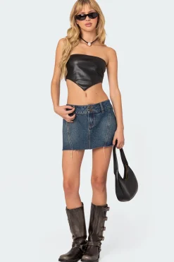 Vic Triangle Faux Leather Crop Top
