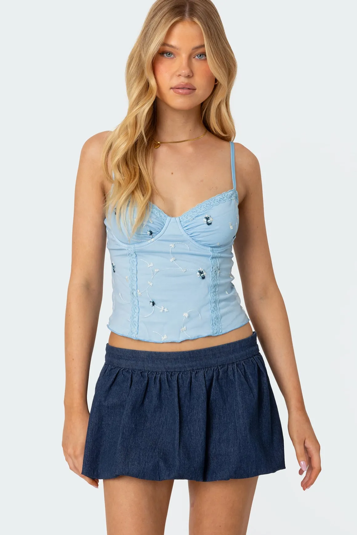 Victoria Embroidered Mesh Bra Top