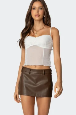 Viv Ruched Sheer Mesh Top