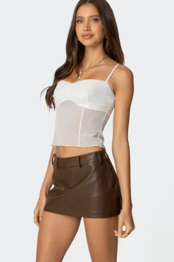 Viv Ruched Sheer Mesh Top