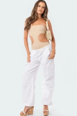 Vivie Ribbed Cut-Out Bodysuit